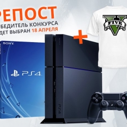 Игровая приставка Playstation 4 и футболка с логотипом GTA 5